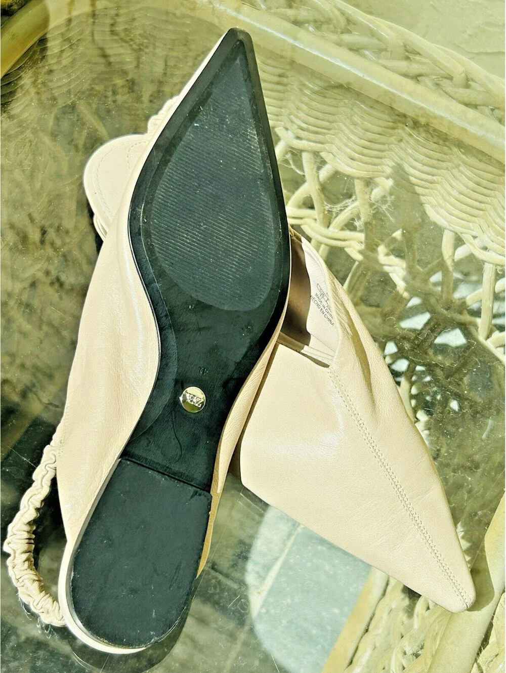 NEW ZARA Pointed Ballet Sling Back Flats Kitten Heel Taupe Leather US 10 EU 41